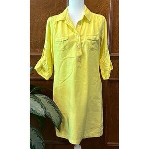 Old Navy Yellow Button-Up Shirt Dress Roll-Up Sleeves Pockets Womens M